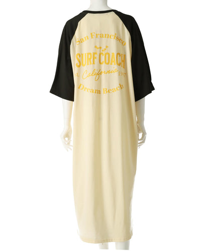 ラグラン サークル ロゴ ビッグ マキシ 5分袖 Tシャツワンピース 857-5952