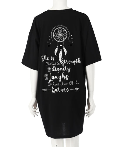 BOHO Dream catcher メッセージ プリント ビッグ Tシャツ ワンピース 857-5970