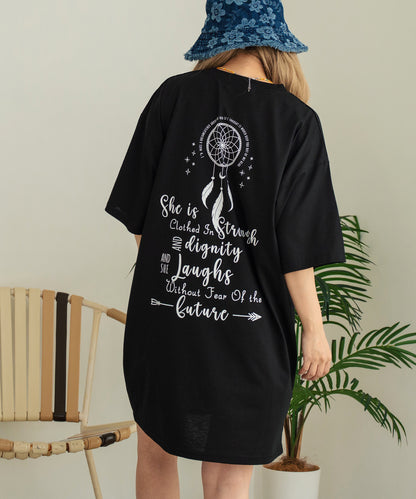 BOHO Dream catcher メッセージ プリント ビッグ Tシャツ ワンピース 857-5970