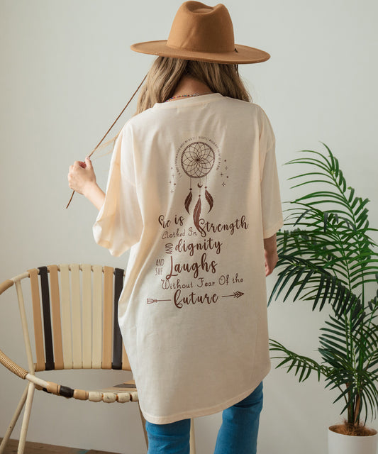 BOHO Dream catcher メッセージ プリント ビッグ Tシャツ ワンピース 857-5970
