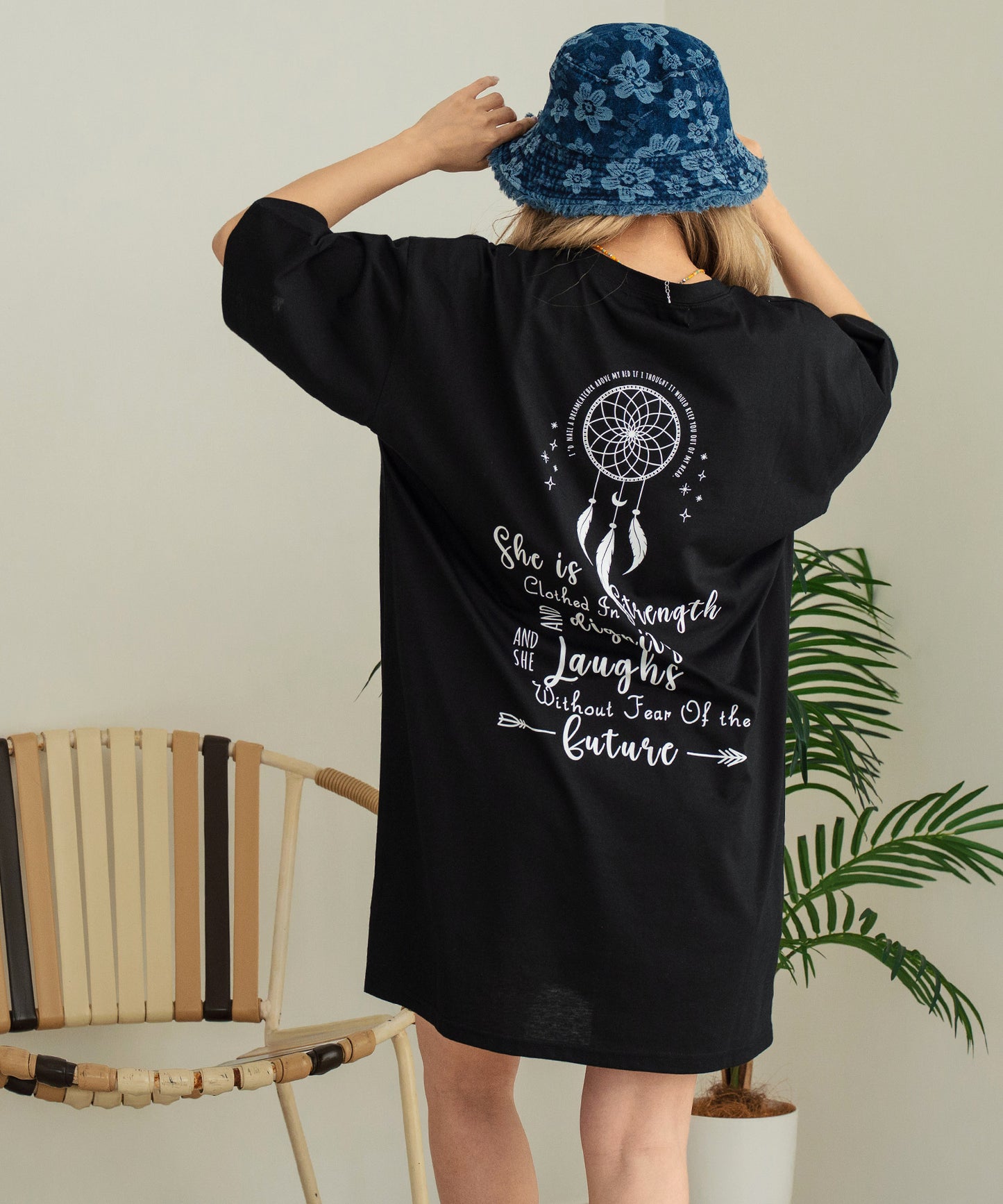 BOHO Dream catcher メッセージ プリント ビッグ Tシャツ ワンピース 857-5970