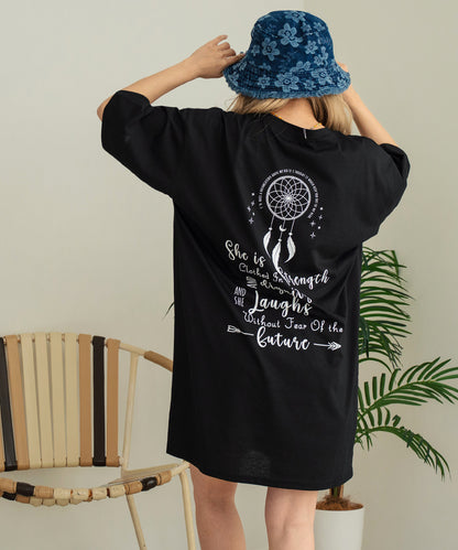 BOHO Dream catcher メッセージ プリント ビッグ Tシャツ ワンピース 857-5970
