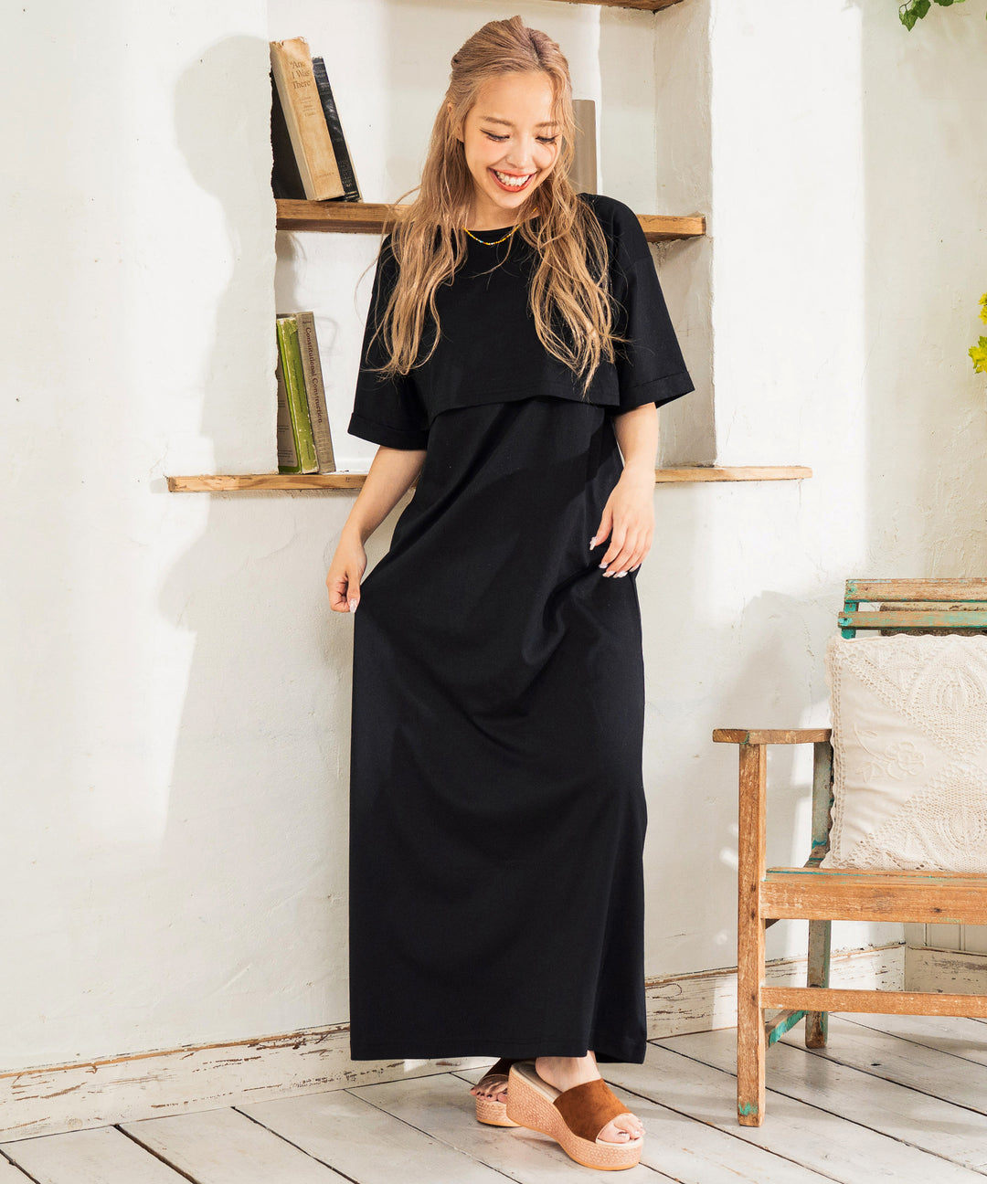 【セット】バックオープン ショート丈 Tシャツ &amp; キャミソール ワンピース セット 857-5971