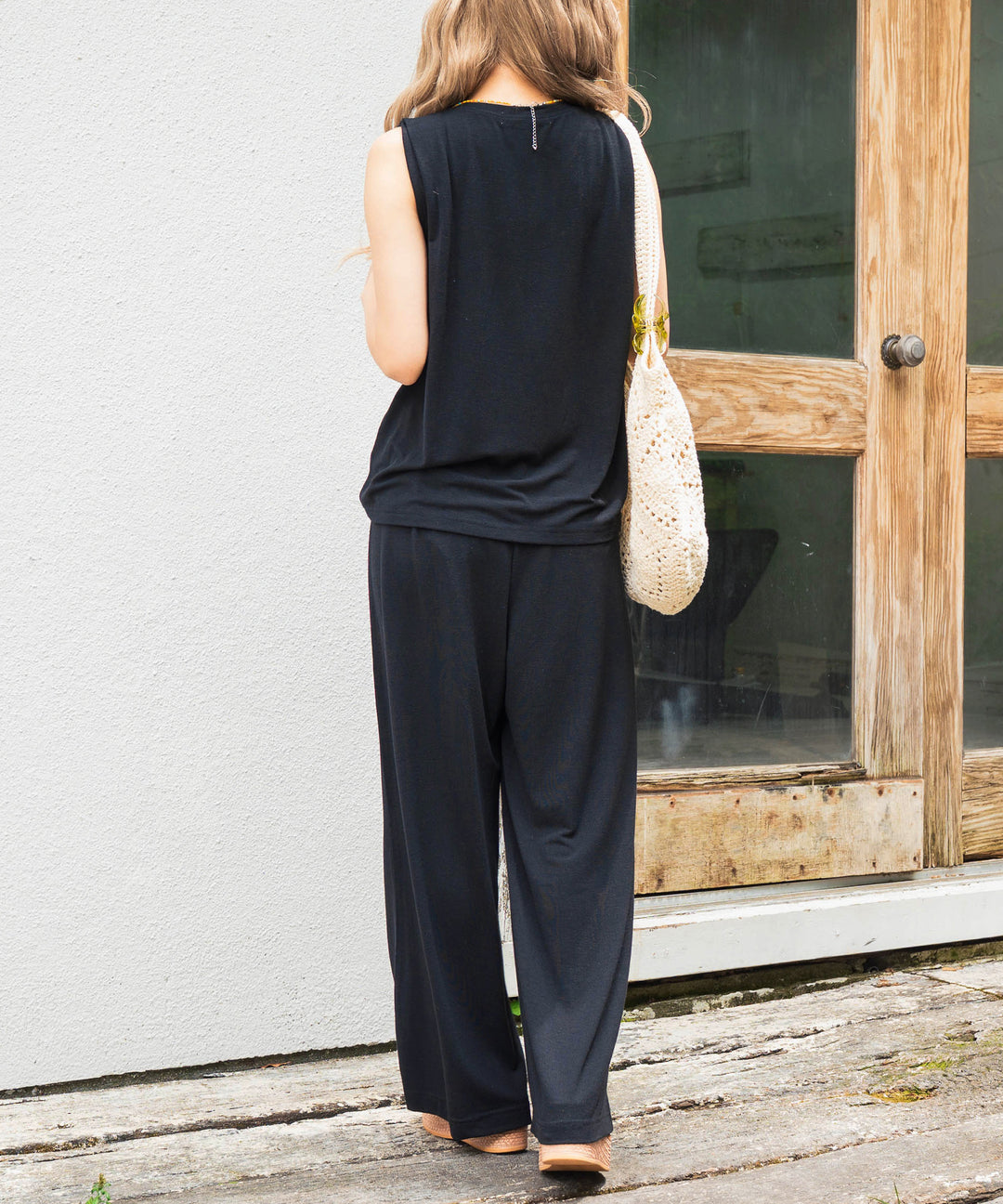 【セット】ノースリーブ トップス &amp; ギャザー リラックス ワイド パンツ カットソー セットアップ 858-5972