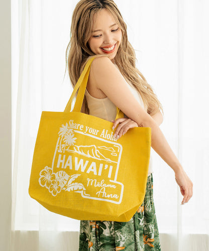 ハワイアン プリント ラージ ジュート トート バック 859-6001
