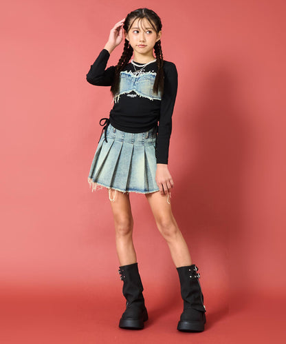 クラッシュ デニム プリーツ スカート【キッズお揃い】 911-7647