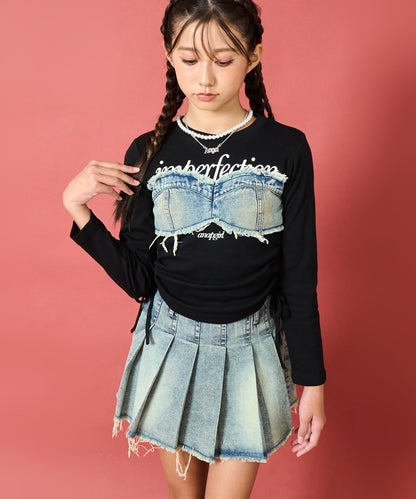 クラッシュ デニム プリーツ スカート【キッズお揃い】 911-7647