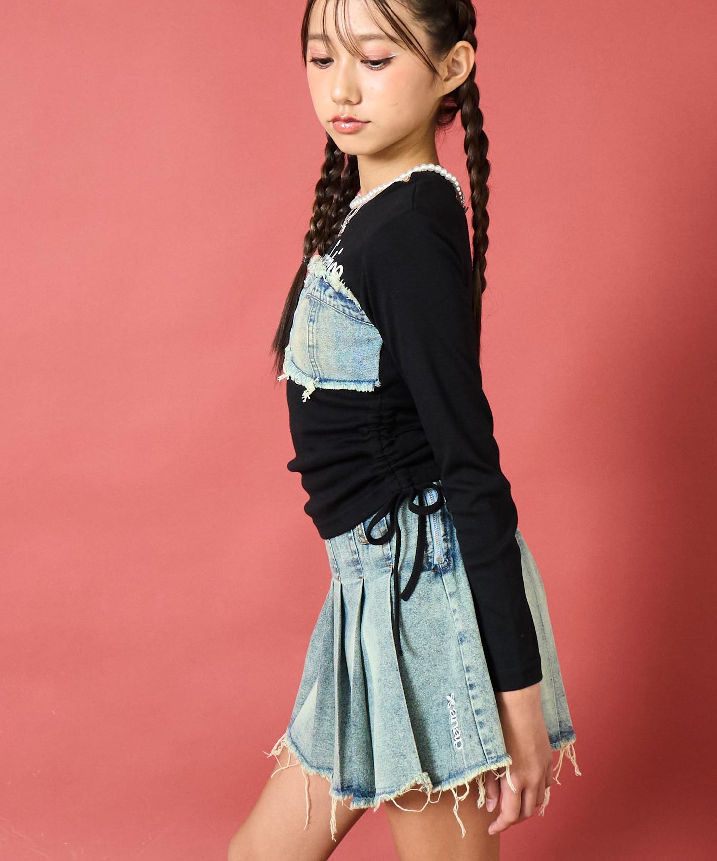 クラッシュ デニム プリーツ スカート【キッズお揃い】 911-7647