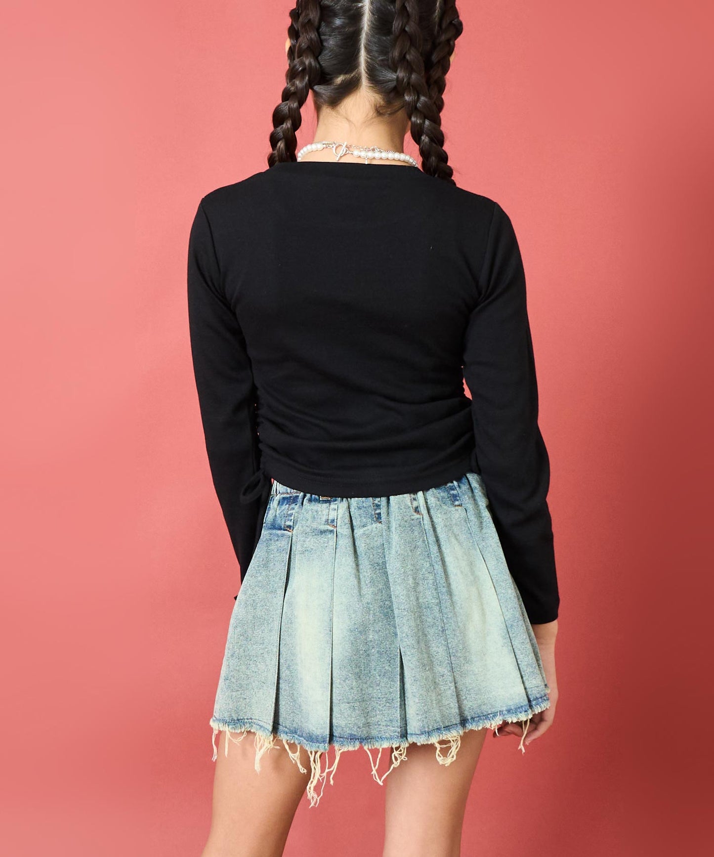 クラッシュ デニム プリーツ スカート【キッズお揃い】 911-7647