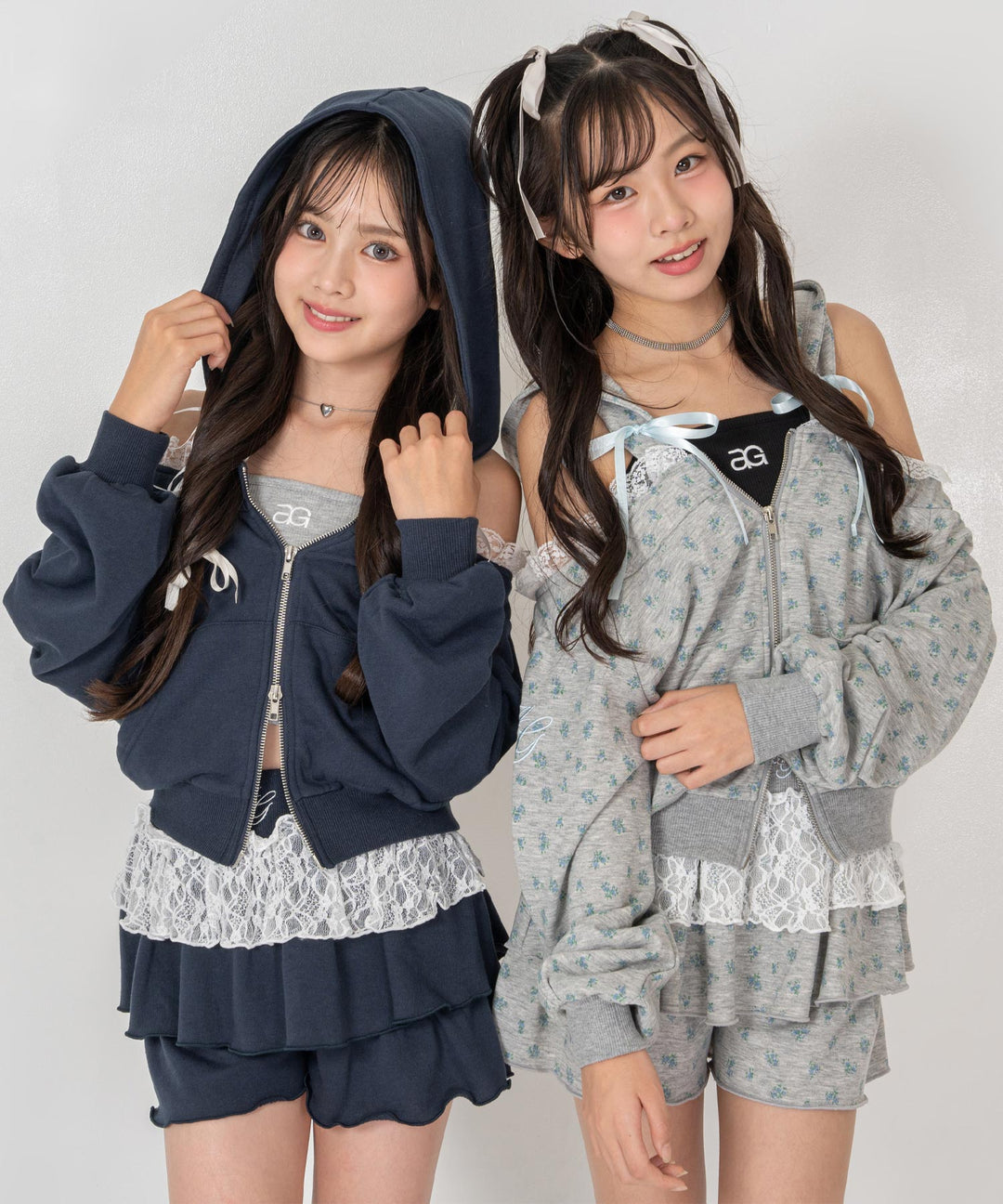 ネイビー(XSサイズ着用/身長：約139cm)ライトグレー(Sサイズ着用/身長：約147cm)
