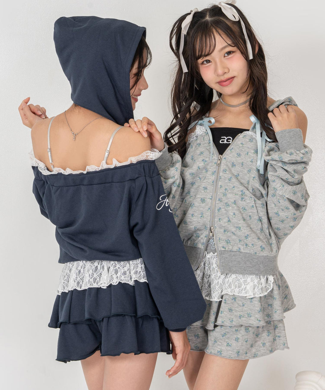ネイビー(XSサイズ着用/身長：約139cm)ライトグレー(Sサイズ着用/身長：約147cm)