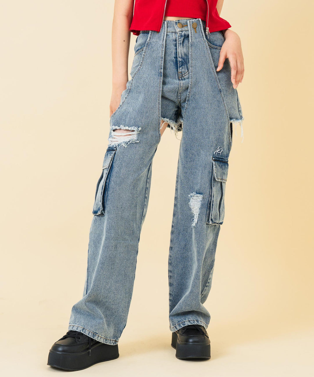 2WAY デザイン デニム ワイド パンツ 912-7603