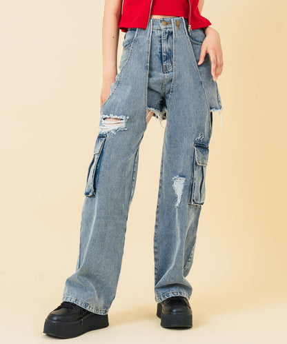 2WAY デザイン デニム ワイド パンツ 912-7603