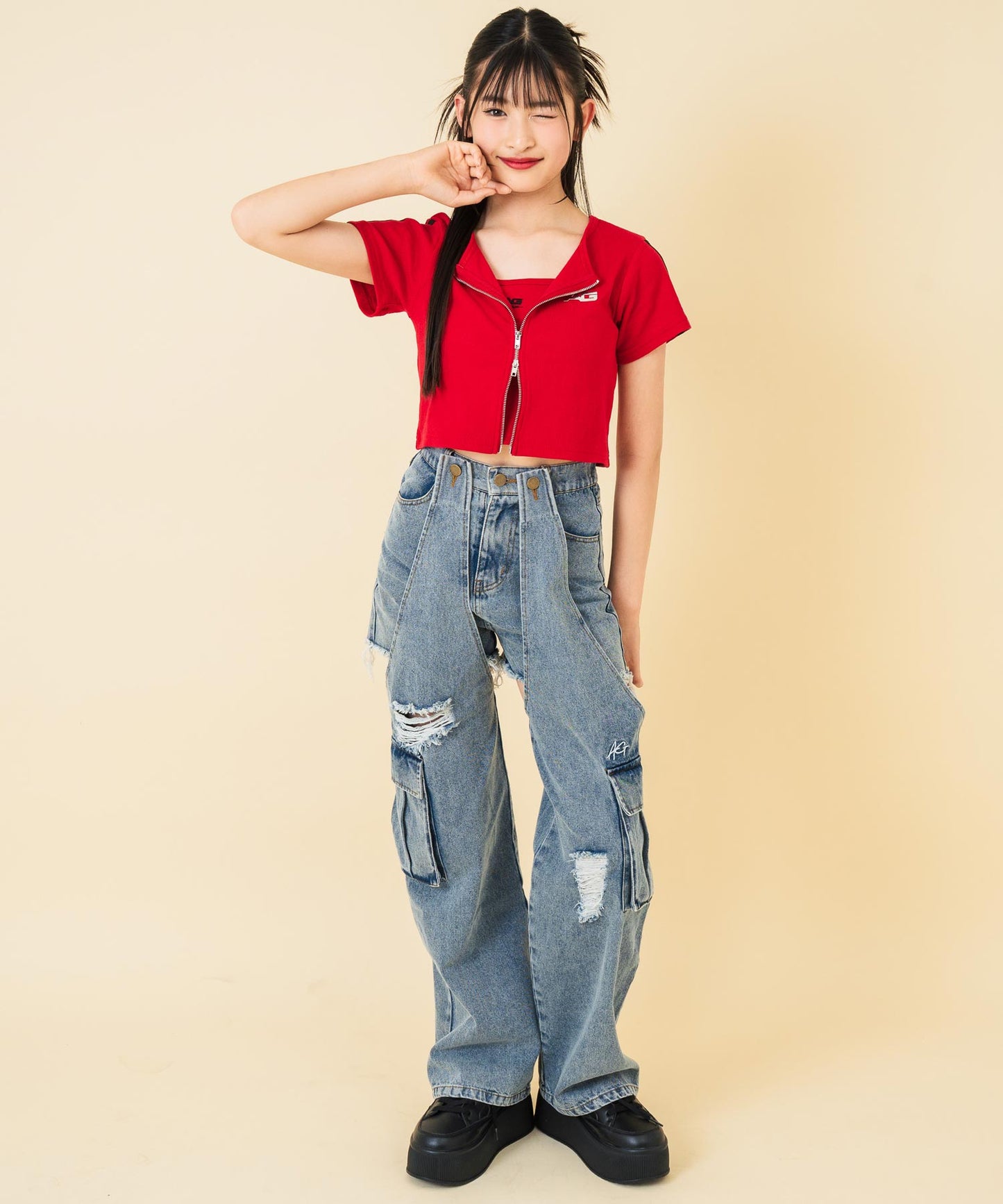 2WAY デザイン デニム ワイド パンツ 912-7603