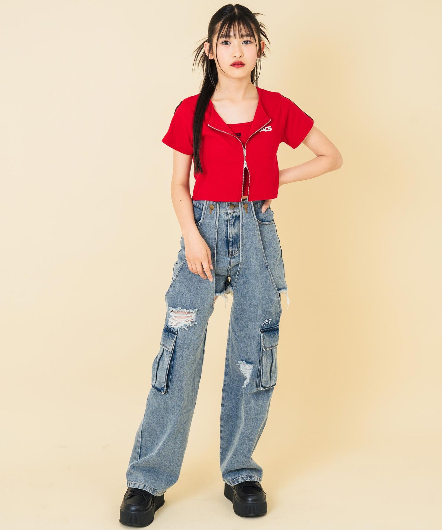 2WAY デザイン デニム ワイド パンツ 912-7603
