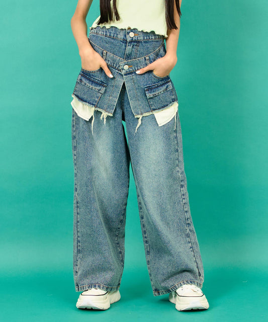 レイヤード デザイン  デニム ワイド パンツ 912-7654