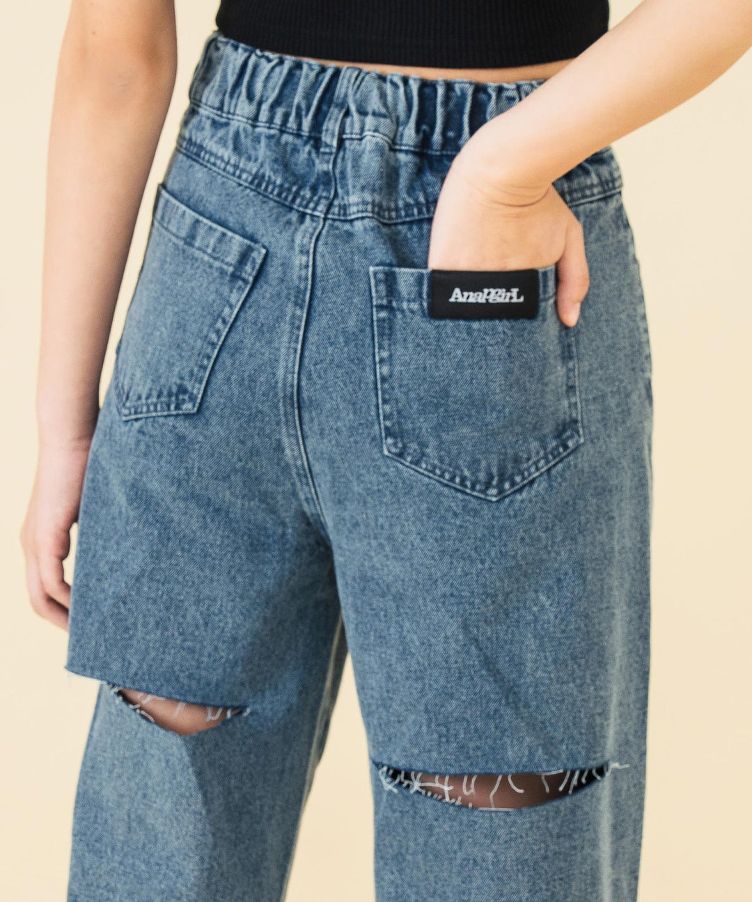 バック クラッシュ カットオフ デニム ワイド パンツ 912-7677