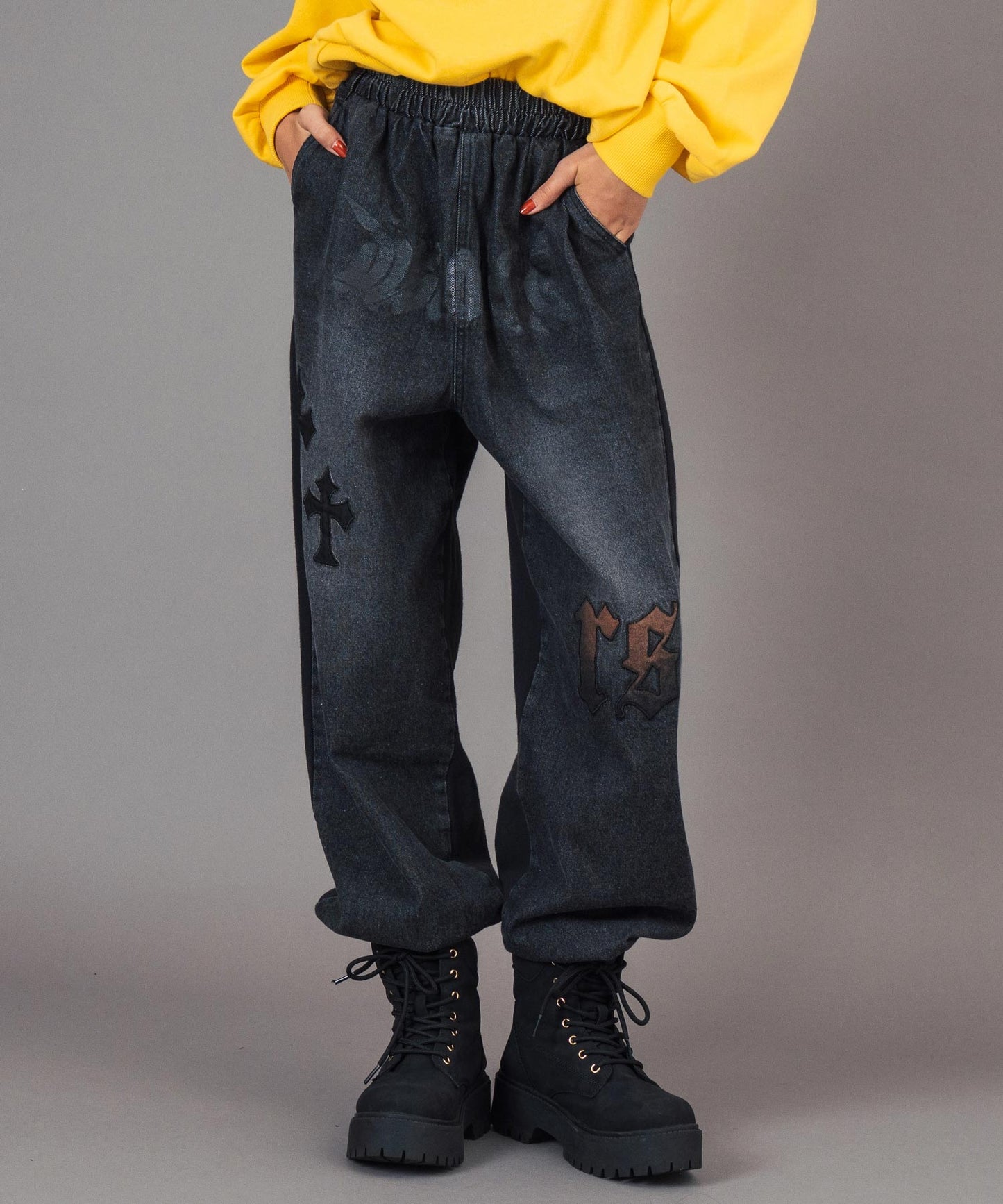 ANAP R＋S ブリーチ スウェット 切替 デニム ジョガーパンツ【ユニセックス】 912-7821