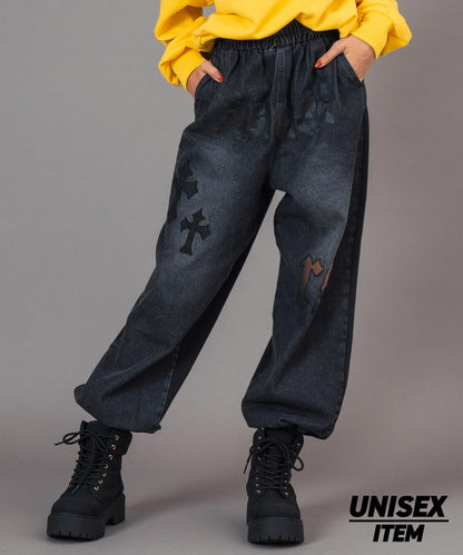 ANAP R＋S ブリーチ スウェット 切替 デニム ジョガーパンツ【ユニセックス】 912-7821