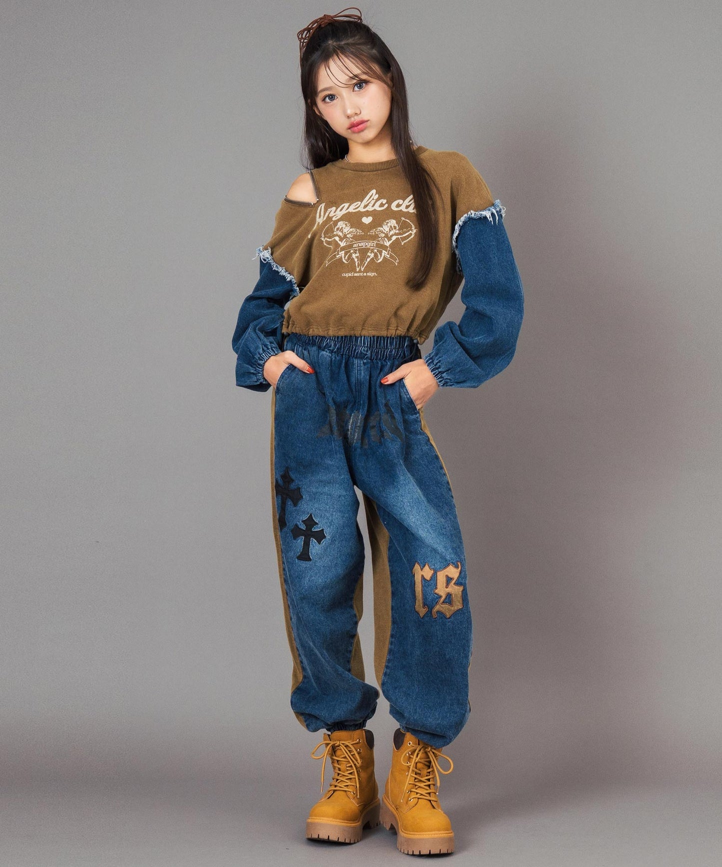 ANAP R＋S ブリーチ スウェット 切替 デニム ジョガーパンツ【ユニセックス】 912-7821