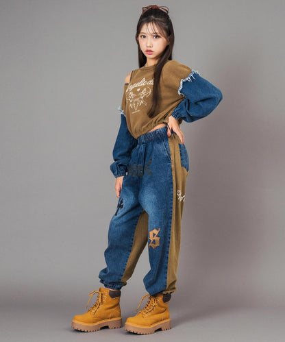 ANAP R＋S ブリーチ スウェット 切替 デニム ジョガーパンツ【ユニセックス】 912-7821