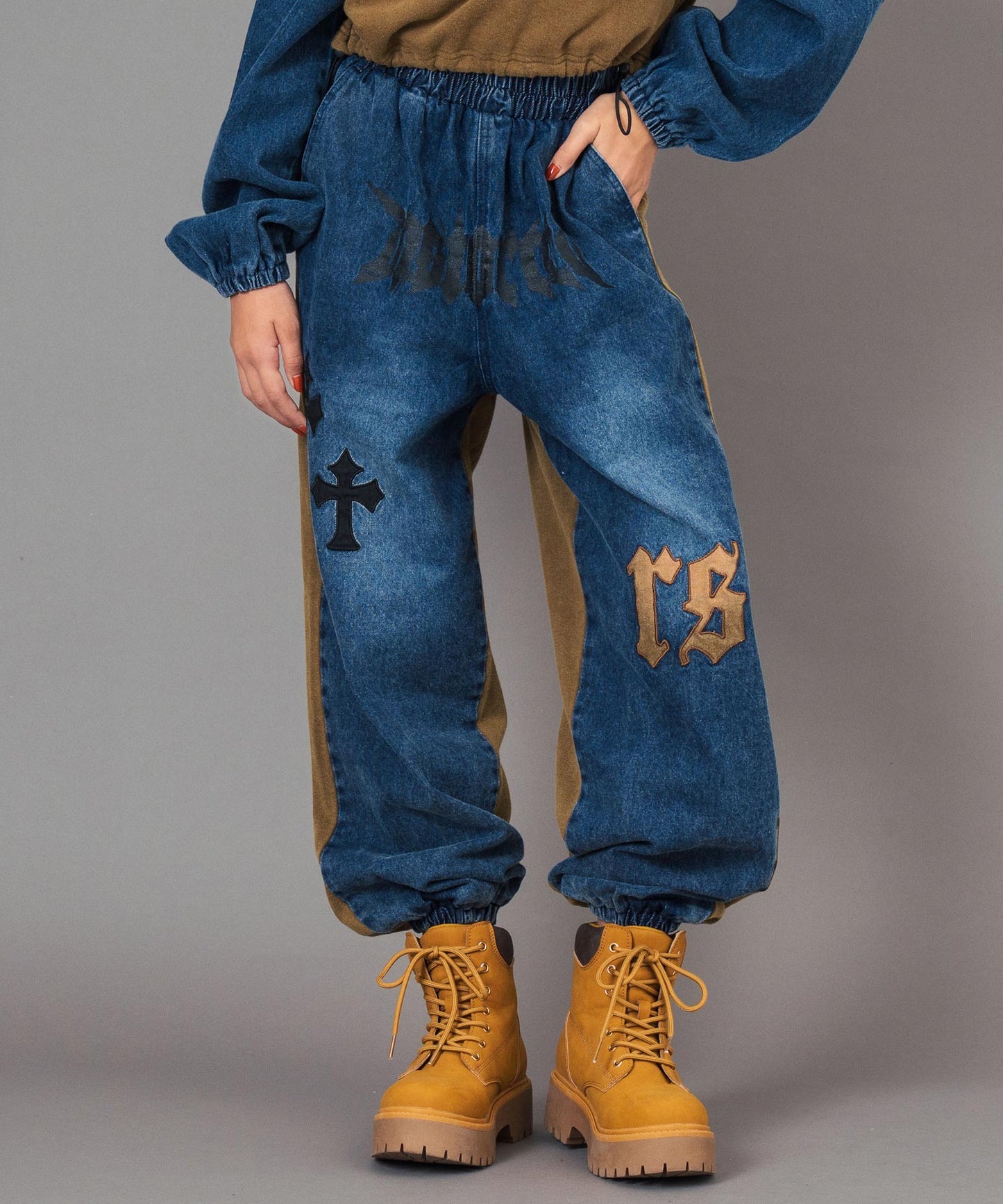 ANAP R＋S ブリーチ スウェット 切替 デニム ジョガーパンツ【ユニセックス】 912-7821