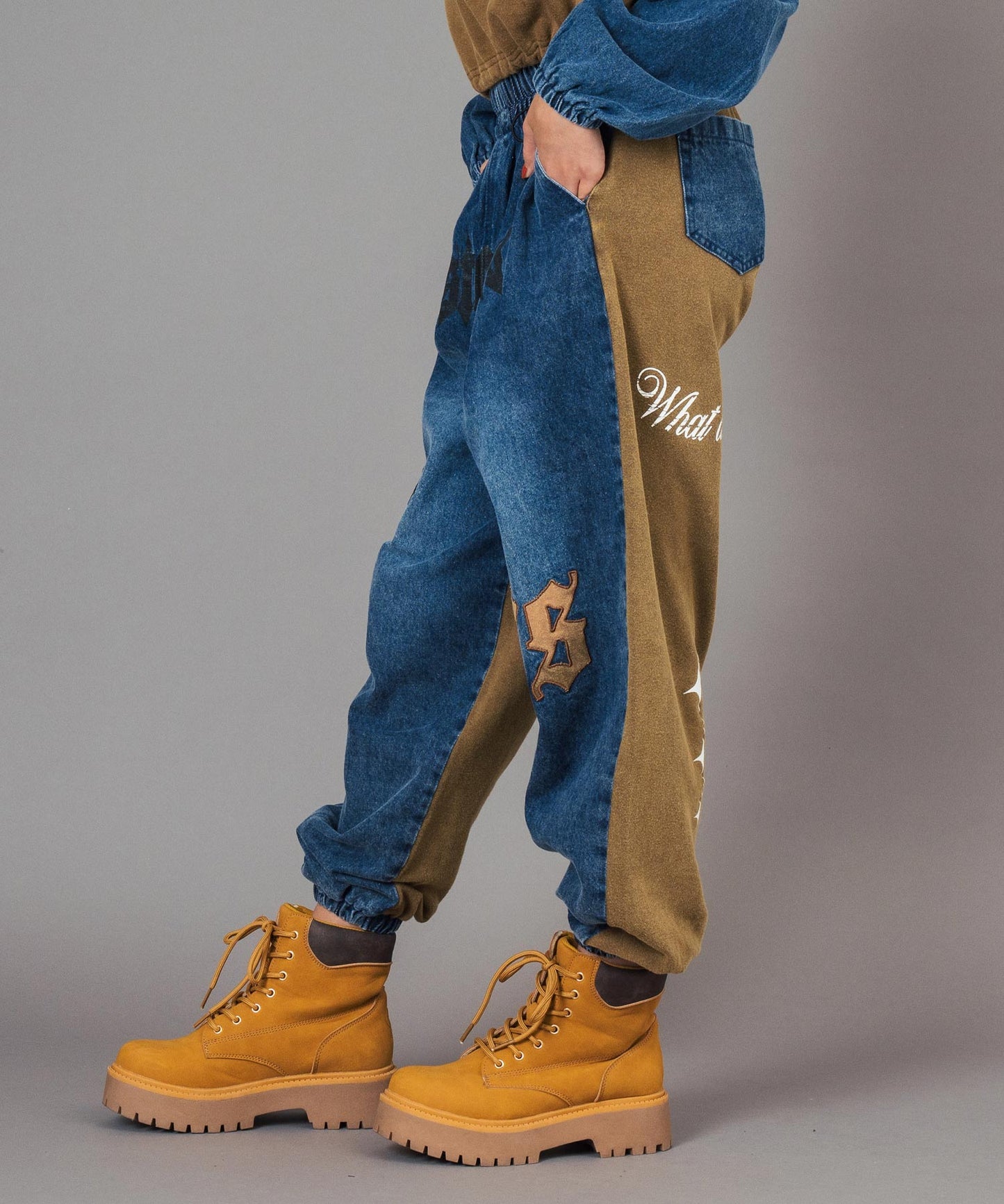 ANAP R＋S ブリーチ スウェット 切替 デニム ジョガーパンツ【ユニセックス】 912-7821