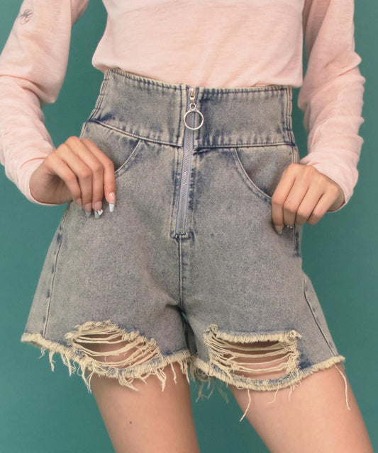 ハイウエスト リングジップ クラッシュ ショートパンツ 912-7890