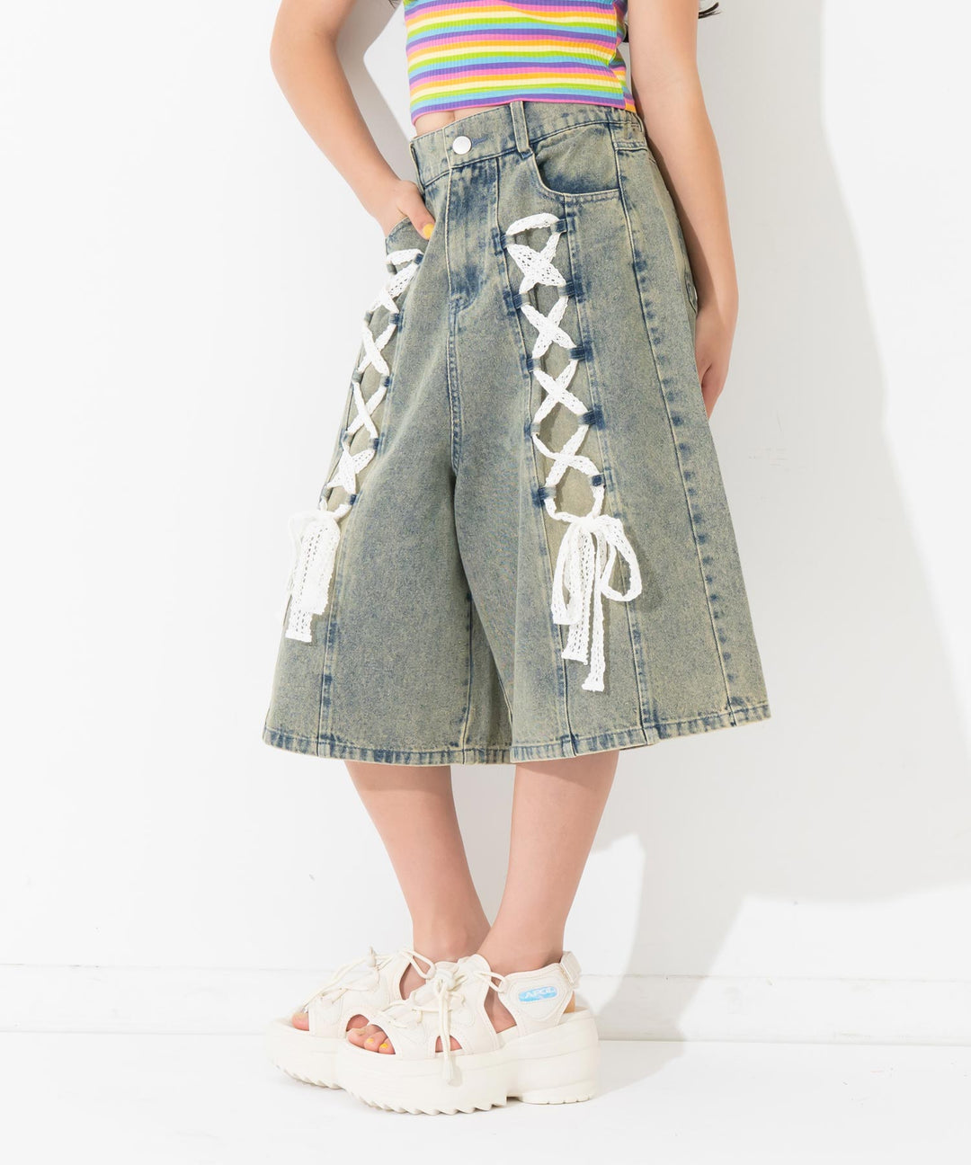 スピンドル レース デニム ハーフパンツ 912-7919