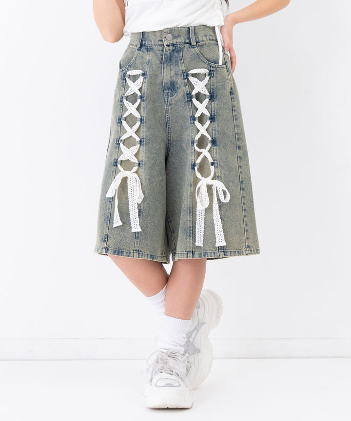 スピンドル レース デニム ハーフパンツ 912-7919