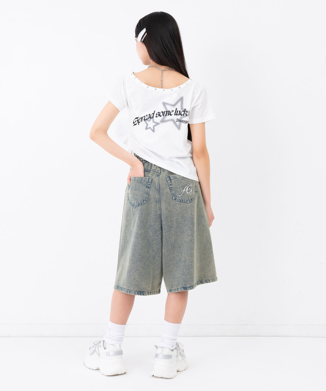 スピンドル レース デニム ハーフパンツ 912-7919