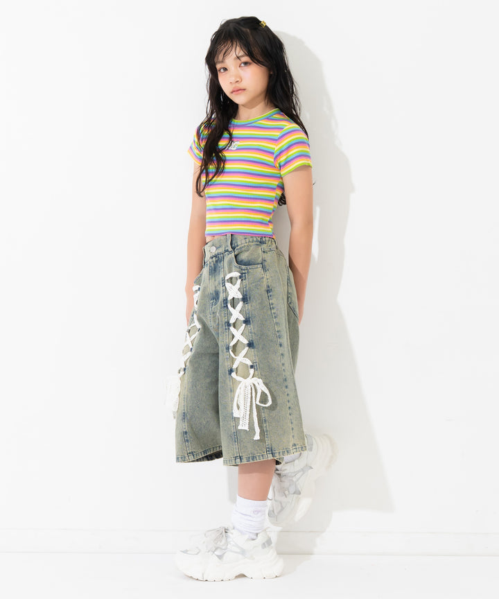 スピンドル レース デニム ハーフパンツ 912-7919