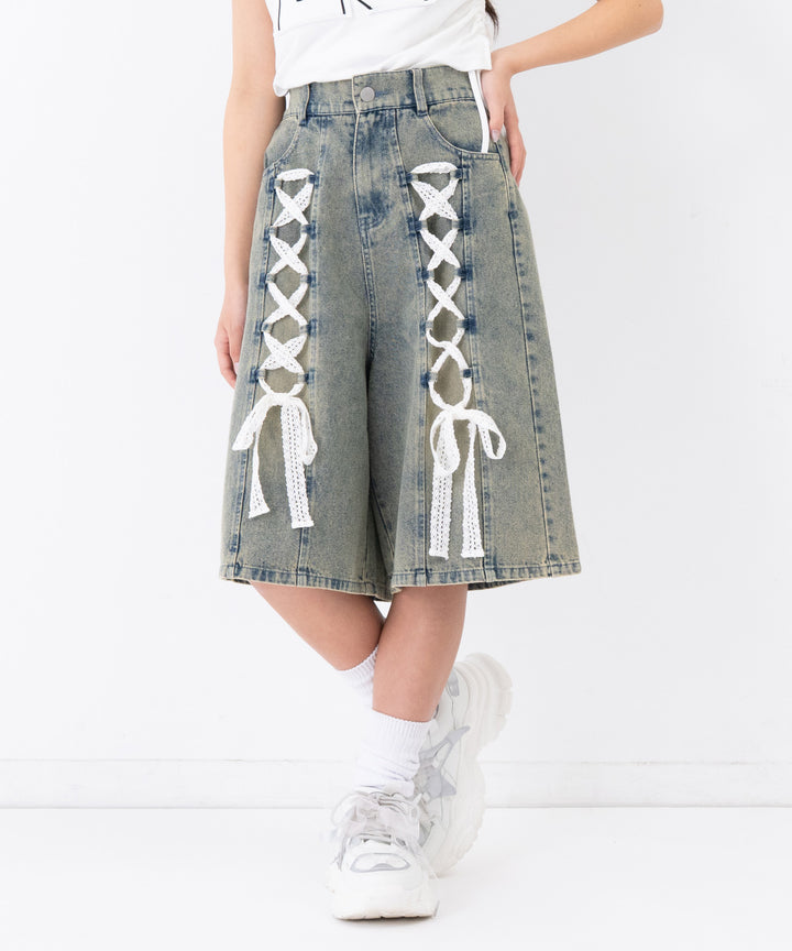 スピンドル レース デニム ハーフパンツ 912-7919