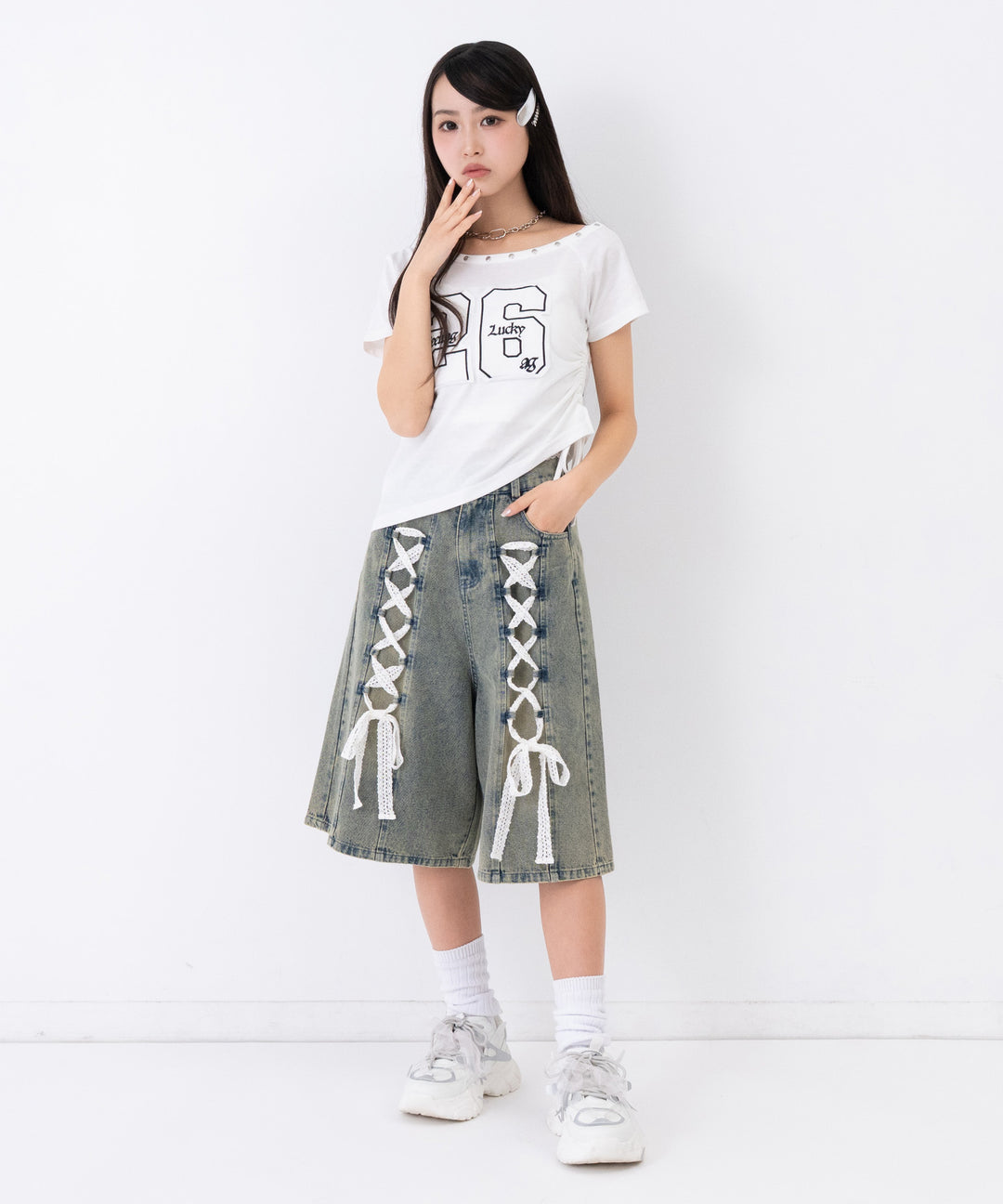 スピンドル レース デニム ハーフパンツ 912-7919