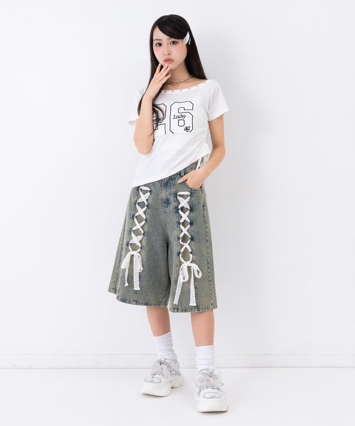 スピンドル レース デニム ハーフパンツ 912-7919