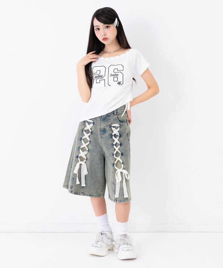 スピンドル レース デニム ハーフパンツ 912-7919