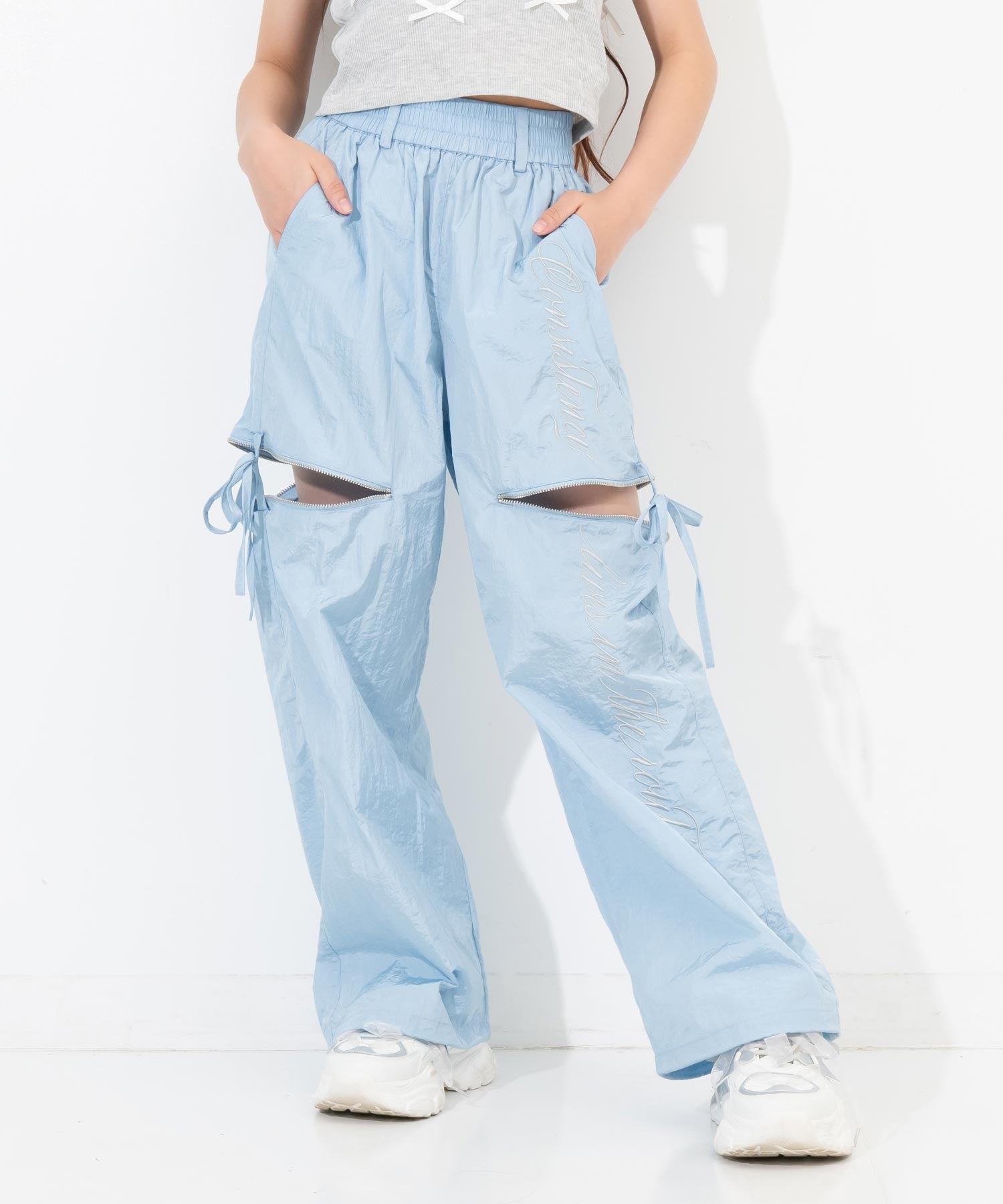 ぽんぽん★ブルー＆ホワイトレトロリボン　シングルサイズ2セット サイドリボン ジップ シャカ 2WAYパンツ 912-7965 – ANAP オンライン