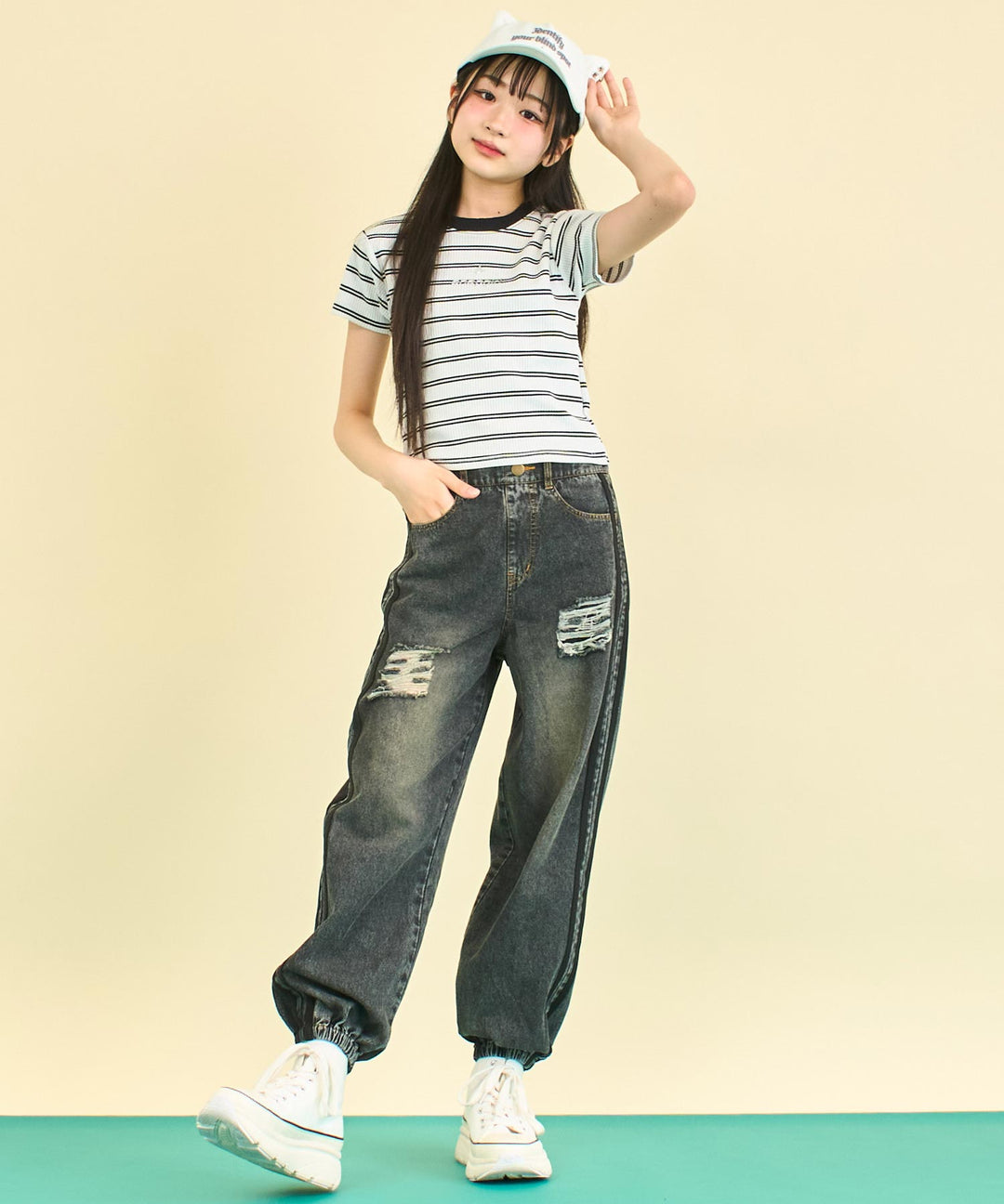 シルバー ジェル プリント リブ Tシャツ トップス (キッズお揃い) 913-7661