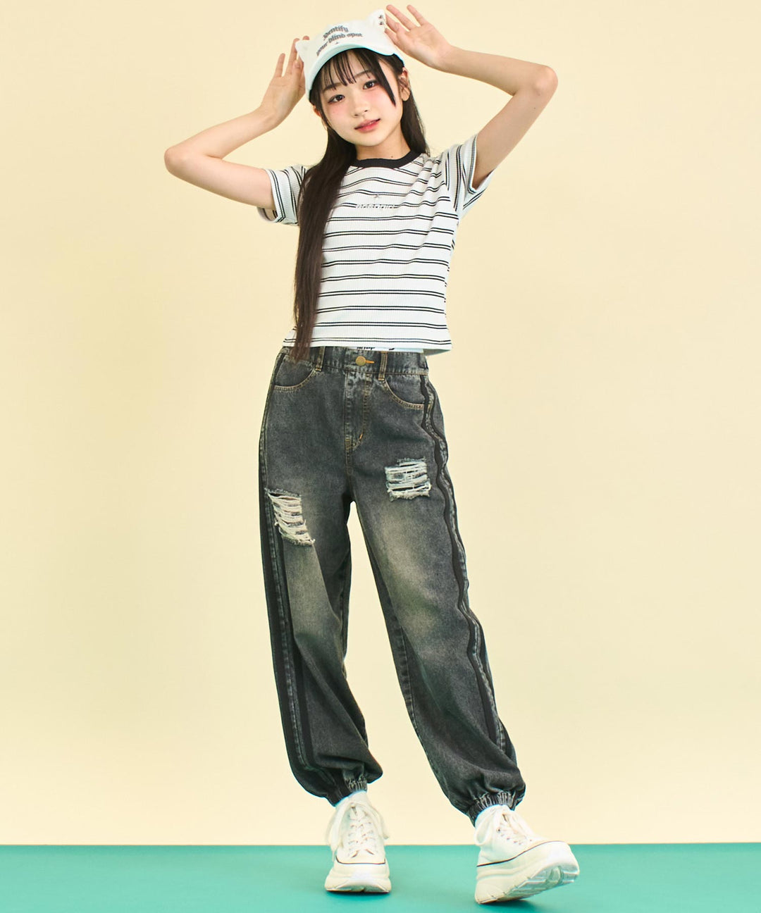 シルバー ジェル プリント リブ Tシャツ トップス (キッズお揃い) 913-7661