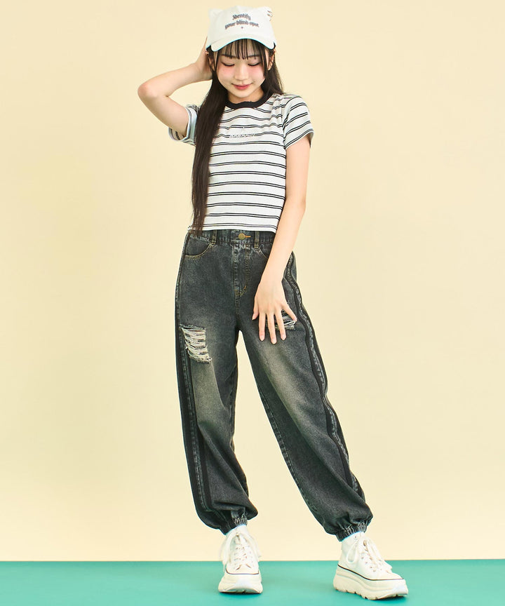シルバー ジェル プリント リブ Tシャツ トップス (キッズお揃い) 913-7661