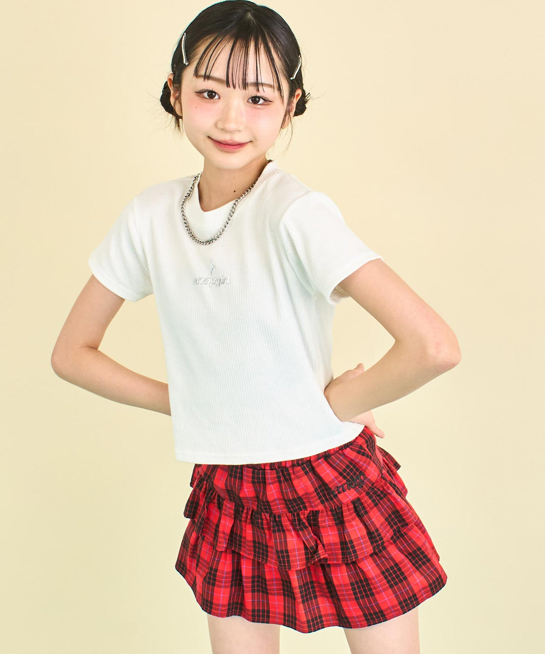 シルバー ジェル プリント リブ Tシャツ トップス (キッズお揃い) 913-7661