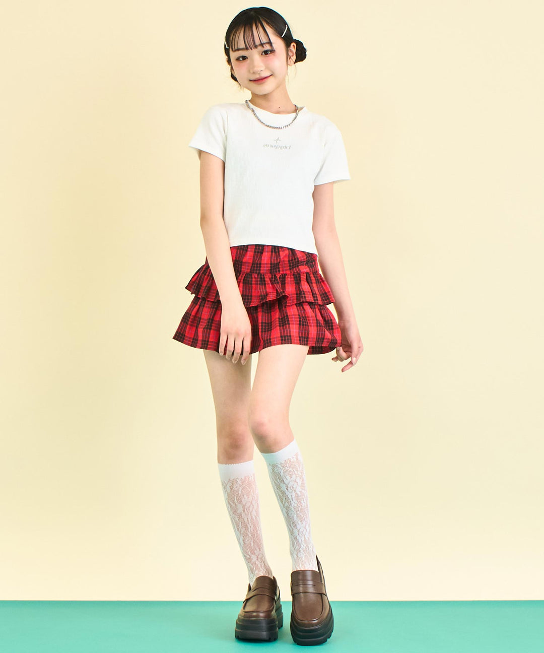 シルバー ジェル プリント リブ Tシャツ トップス (キッズお揃い) 913-7661