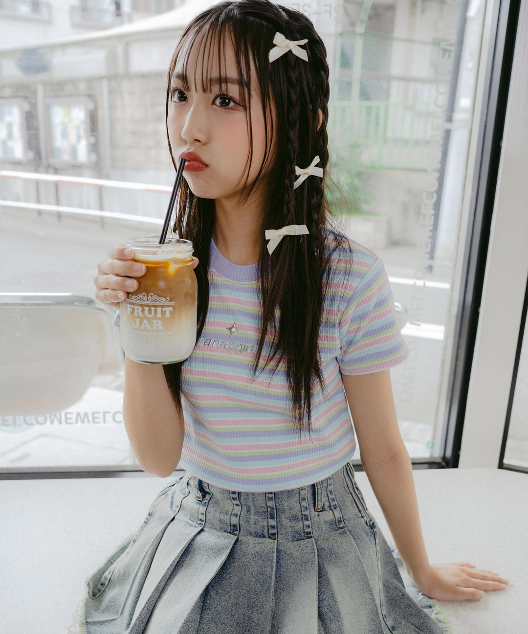 シルバー ジェル プリント リブ Tシャツ トップス (キッズお揃い) 913-7661