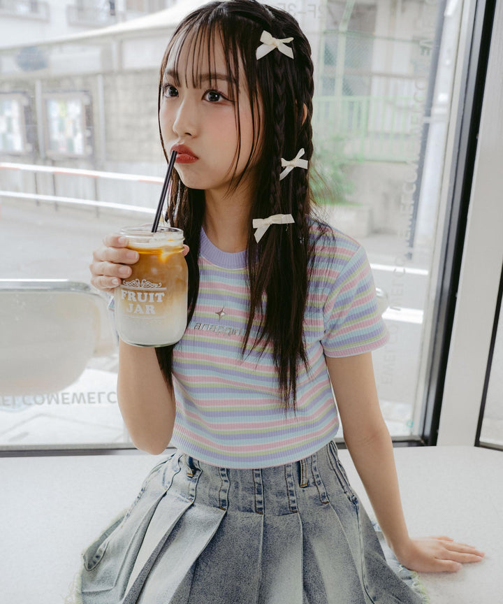 シルバー ジェル プリント リブ Tシャツ トップス (キッズお揃い) 913-7661