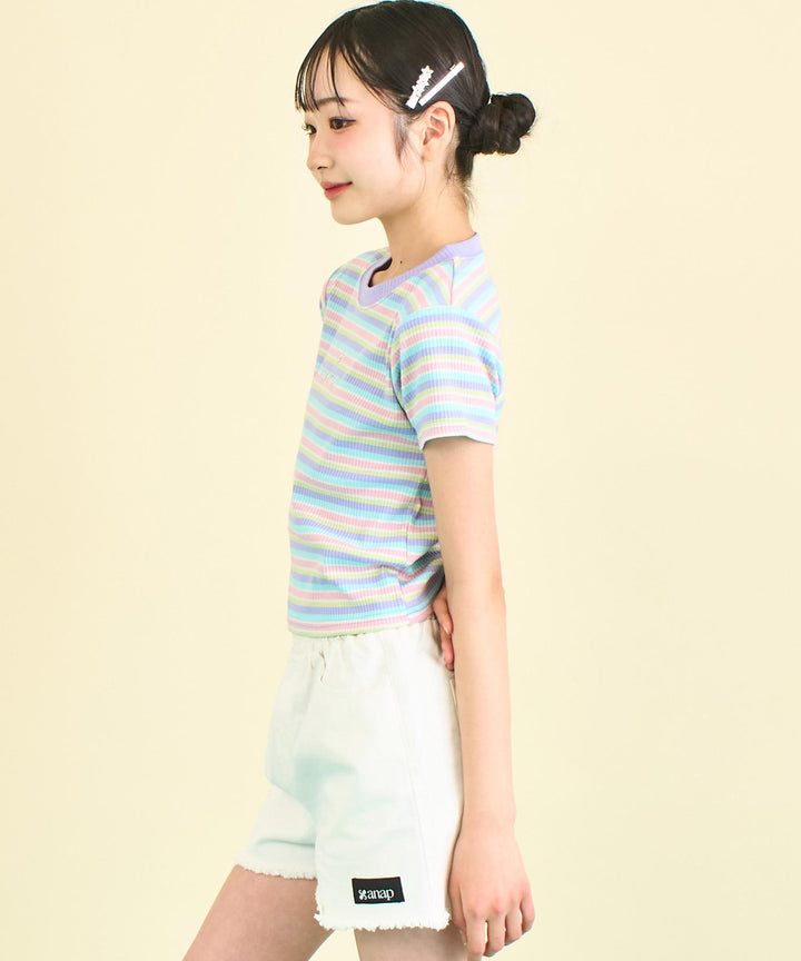 シルバー ジェル プリント リブ Tシャツ トップス (キッズお揃い) 913-7661