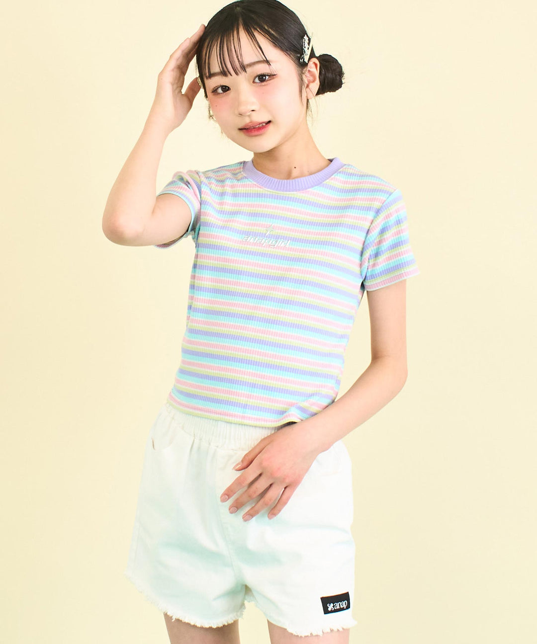 シルバー ジェル プリント リブ Tシャツ トップス (キッズお揃い) 913-7661