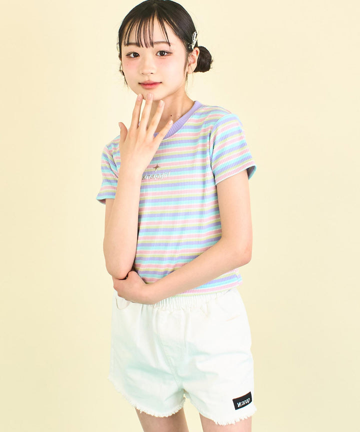 シルバー ジェル プリント リブ Tシャツ トップス (キッズお揃い) 913-7661