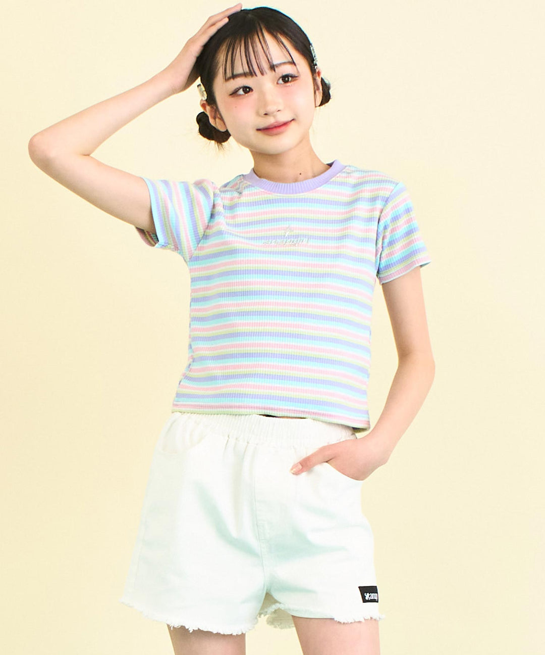 シルバー ジェル プリント リブ Tシャツ トップス (キッズお揃い) 913-7661