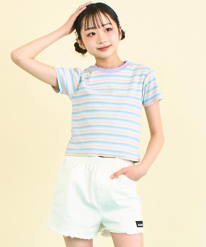シルバー ジェル プリント リブ Tシャツ トップス (キッズお揃い) 913-7661