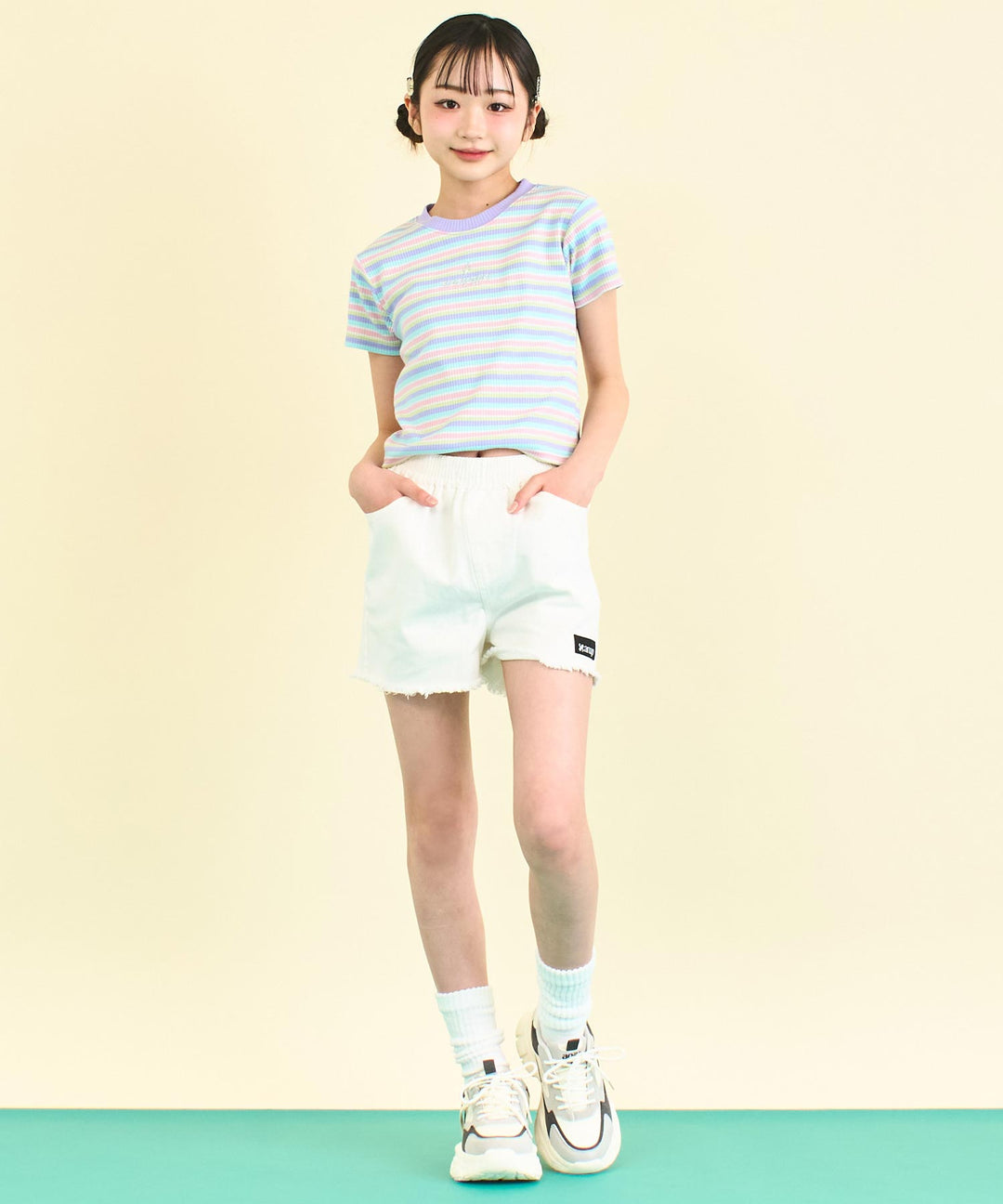 シルバー ジェル プリント リブ Tシャツ トップス (キッズお揃い) 913-7661